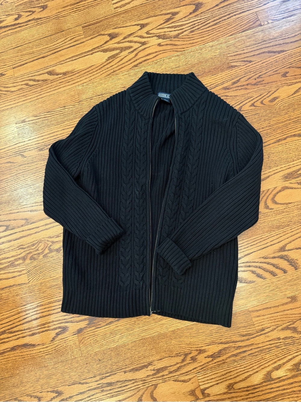 Lands' End Black Cable-Knit Zip Cardigan